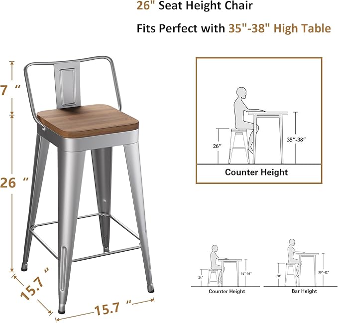 WENTMENT Bar Stools Set of 4 Counter Height Stools - Image 2