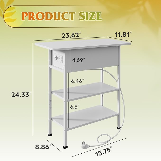 WLIVE End Table with Charging Station, Flip Top Side Table with Storage Shelf - Image 3