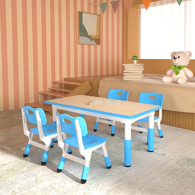 Kids Table and 4 Chairs Set，Height Adjustable Children Table & Chair，Toddlers - Image 6