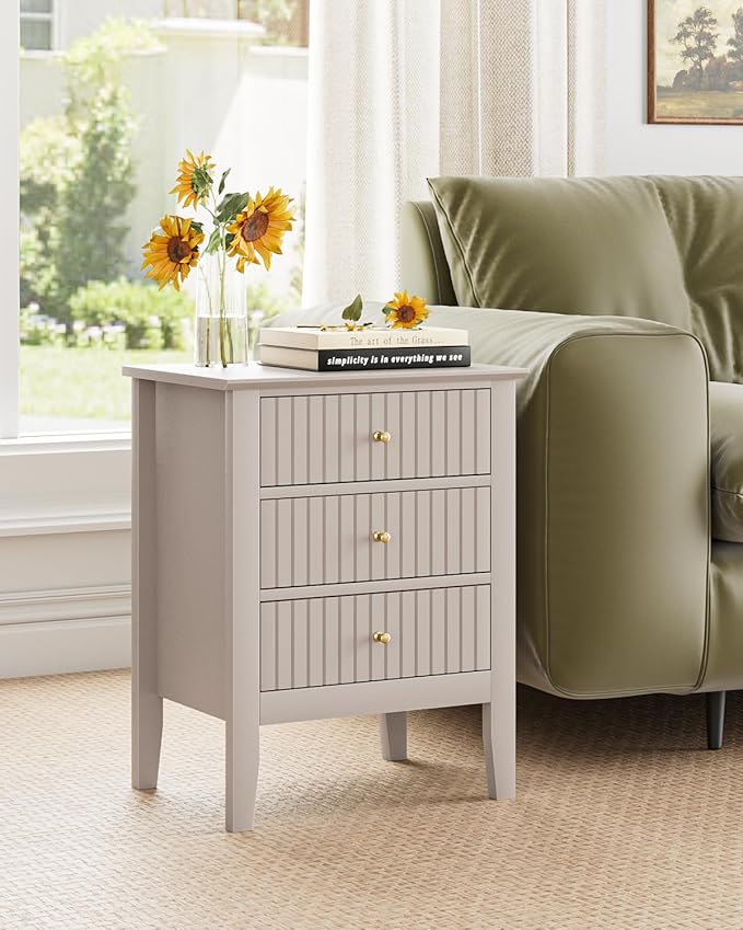 Night Stand, Fluted Nightstand Bedside Tall Farmhouse Nightstand - Image 3