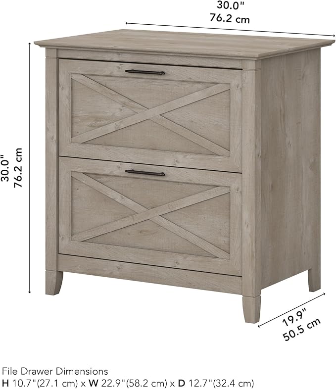 Bush Furniture Key West 2 Drawer Lateral File Cabinet in Washed Gray | Document - Image 3