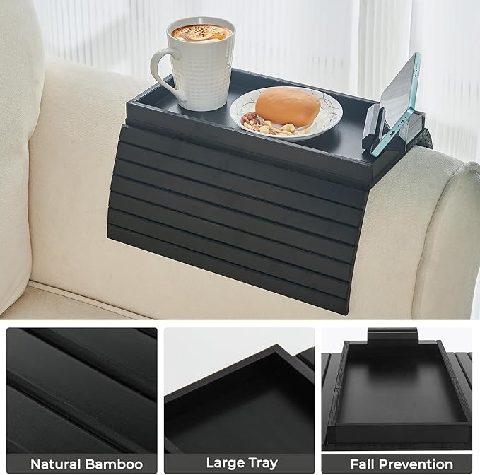 Bamboo Sofa Arm Tray, Anti Falling Couch Arm Tray Armrest Table - Image 7
