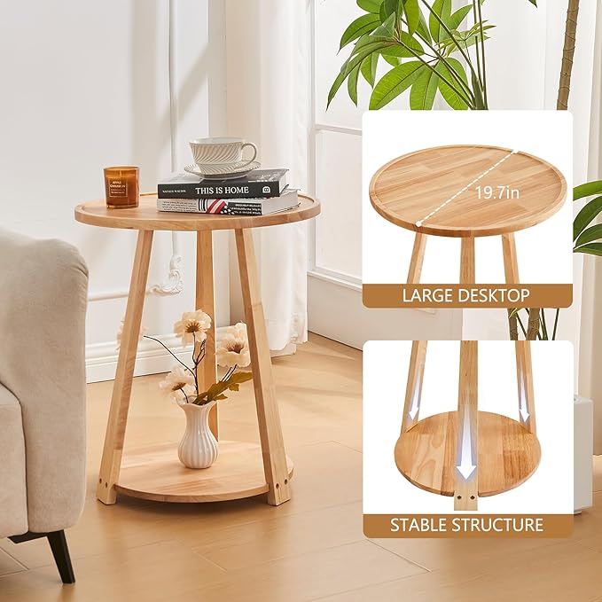 CozyDH Round End Table, Wooden Narrow/Little Coffee/Sofa/Couch SideTable - Image 3