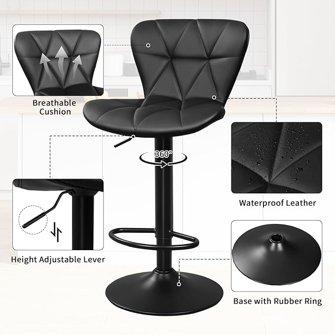 Bar Stools Set of 2, Adjustable Swivel Bar Chairs - Image 7