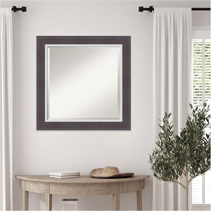 Amanti Art Brown Wall Mirror 26x26 Ellie Brown Silver Square Bathroom Mirror - Image 7