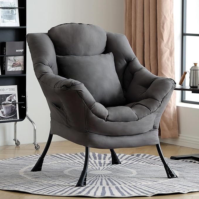 Lazy Chair with Pillow for Living Room, Modern Lounge Accent Chair with Armrests by HomeEastllyHome