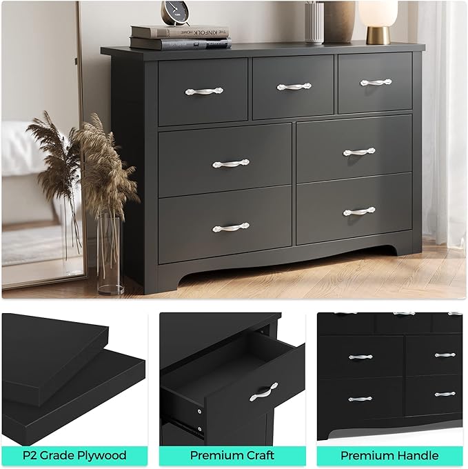LINSY HOME 7 Drawers Dresser for Bedroom, Wood Bedroom Dresser Modern Drawer - Image 5