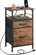 WLIVE Nightstand with Charging Station, End Table with 2 Fabric Drawers by WLIVE