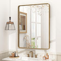 24x32 Gold Bathroom Mirror, Rounded Rectangle Gold Frame Mirror, Brushed Gold by CHARMOR