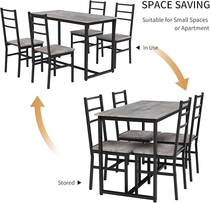 5-Piece Dining Table Set with 4 Chairs, 47.2" Kitchen Table Chairs Set of 4 - Image 4