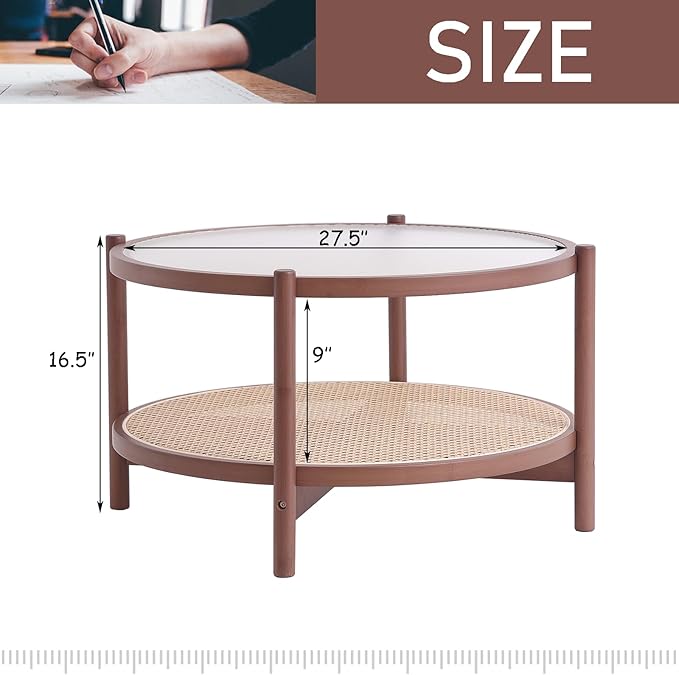 Tiita Rattan Coffee Table, Large Round End Table, 27.6 Inch Modern Side Table - Image 2