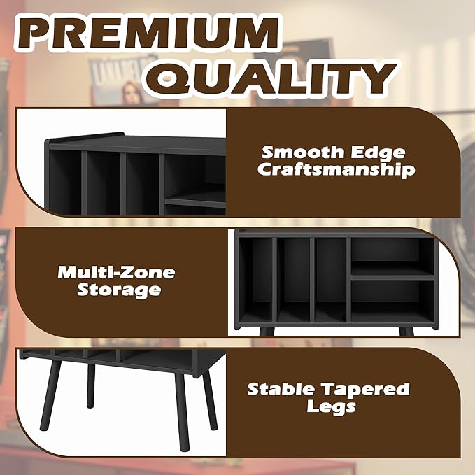 Record Player Stand with Vinyl Storage, Wooden Record Player Table with 5 - Image 4