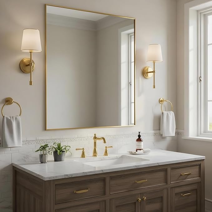 30x30 Inch Brass Bathroom Mirror by Bonverre