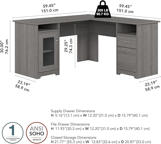 Bush Furniture Cabot L Shaped Computer Desk in Modern Gray | Corner Table - Image 3