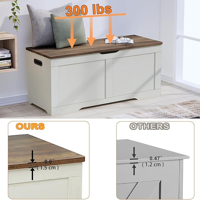 39.4" Storage Chest, Wooden Storage Bench, Lift Top Toy Chest - Image 5