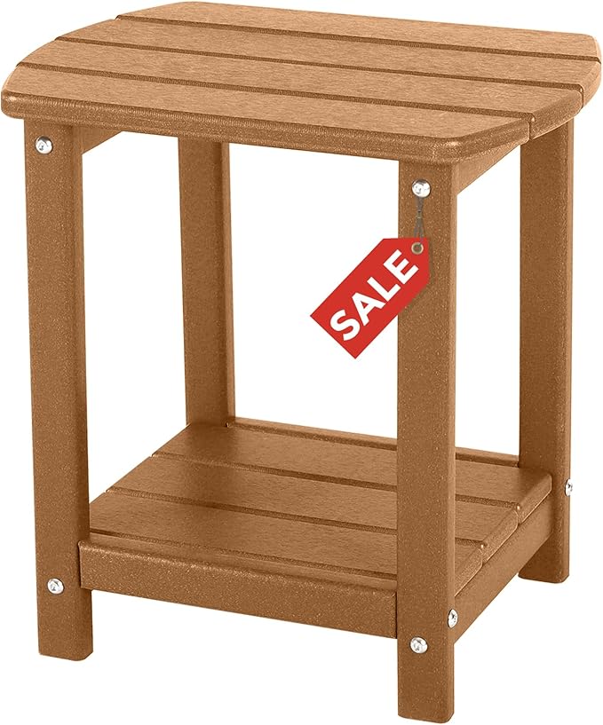 Adirondack Square Outdoor Side Table, 2-Tier Storage Patio Side Table, HDPE End by GARDENSTAR