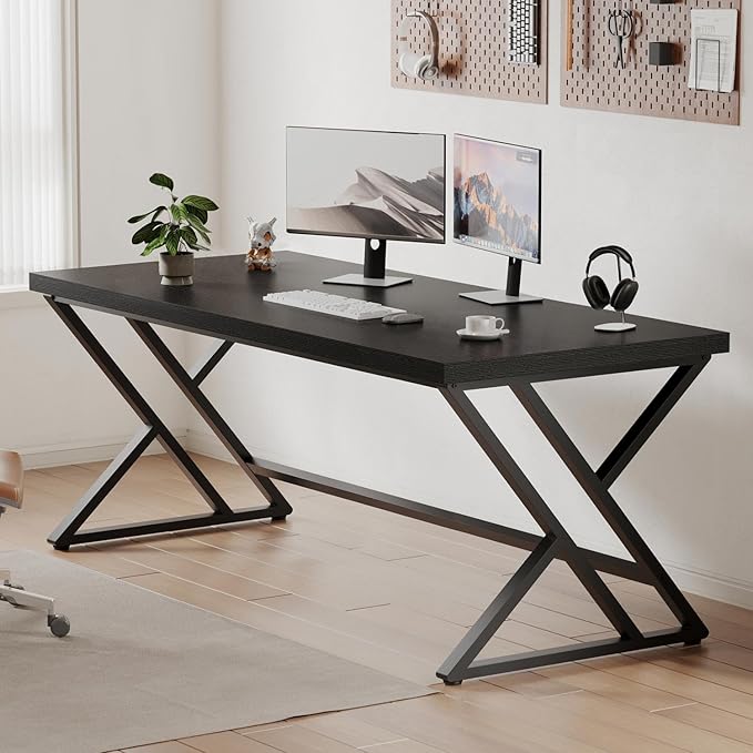 LVB Modern Black Computer Desk, Long Industrial Home Office Desk - Image 4