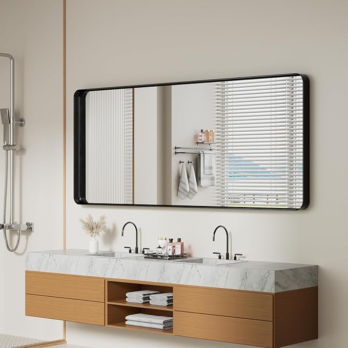 Koonmi Black Bathroom Mirror for Wall, 30x71 Inch Matte Metal Deep Framed - Image 8