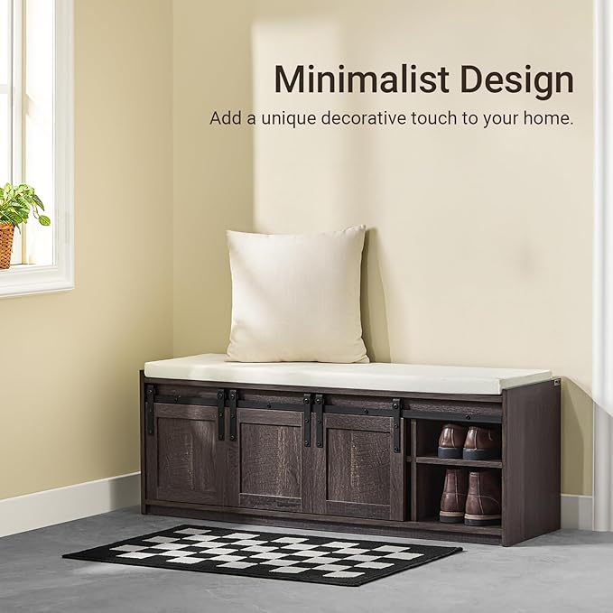 Haotian Industrial Style Shoe Storage Bench, Entryway Hallway Shoe Cabinet - Image 4