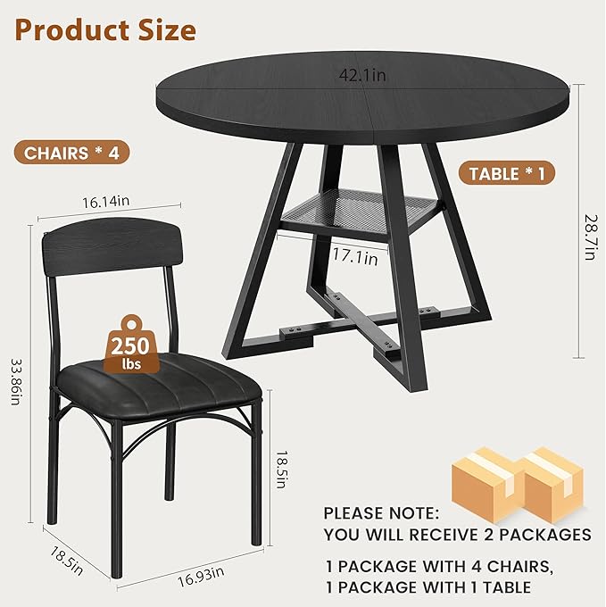 Round Dining Table Set for 4, Kitchen Table and Chairs for 4, Circle Table - Image 8