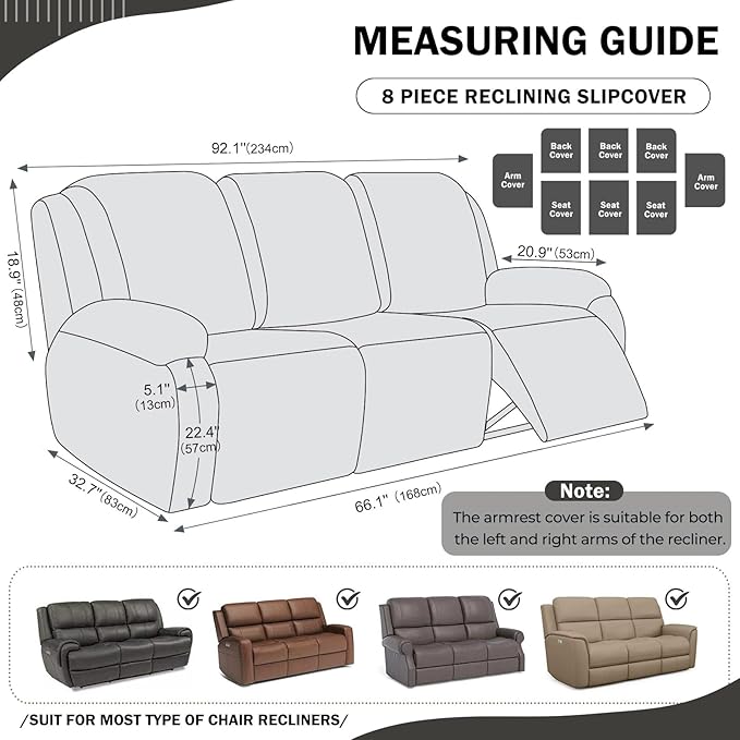 vctops 8 Pieces Geometric Jacquard Plush Recliner Sofa Covers Soft Fuzzy Fluffy - Image 2