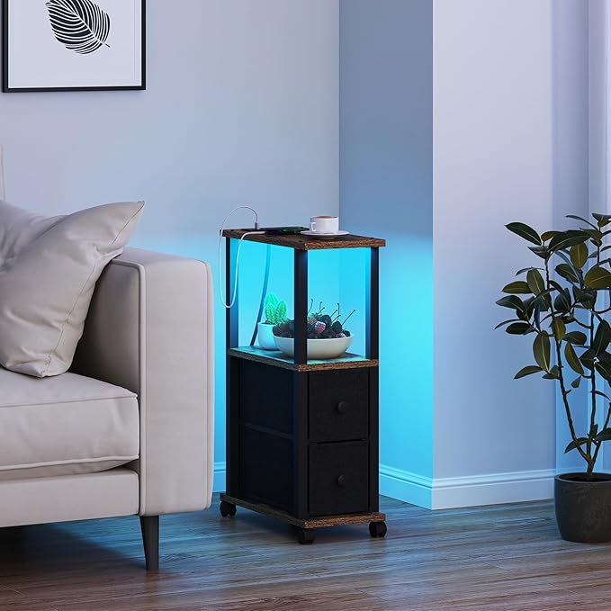 TUTOTAK Small Narrow End Tables, LED Side Tables - Image 2