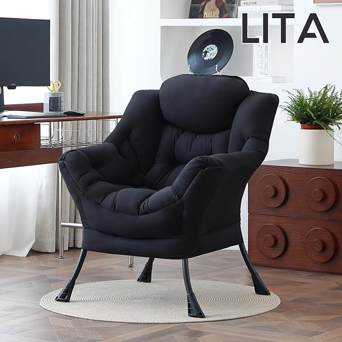 LITA Lazy Chair with Ottoman, Modern Accent Leisure Upholstered Sofa, - Image 2