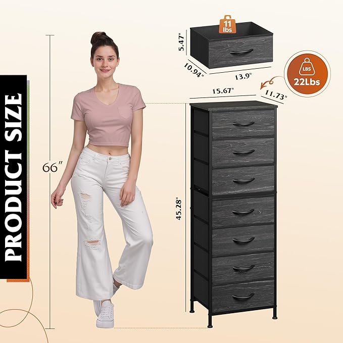 WLIVE Tall Dresser for Bedroom, 7 Drawer Dressers & Chests of Drawers, Fabric - Image 3