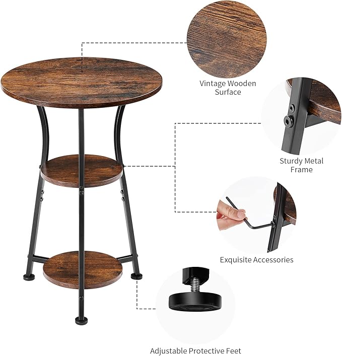 Dulcii Small Round End Table for Narrow and Small Space, 3-Tier Round Accent - Image 8