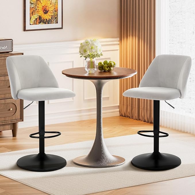 COLAMY Bar Stools Set of 4, Modern Swivel Bar Chairs, Adjustable Upholstered - Image 3