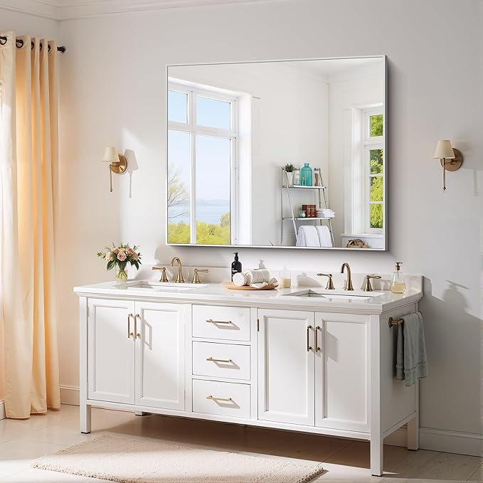 YIROMAN Bathroom Mirror 48"x40", Large Brushed Silver Bathroom Mirror - Image 3