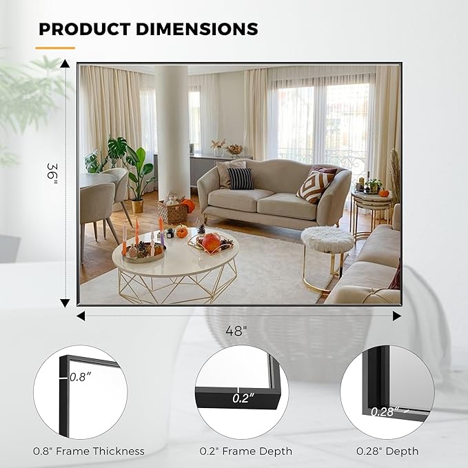 36x48 Inch Black Bathroom Mirror - Image 9