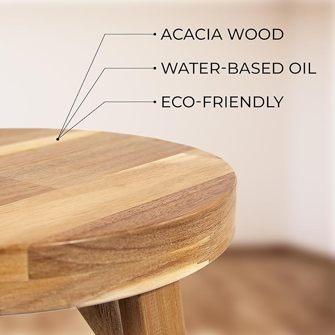 Round Stool Acacia Wood, Easy Assembly, Natural Wax Finish, Wooden Stool - Image 7