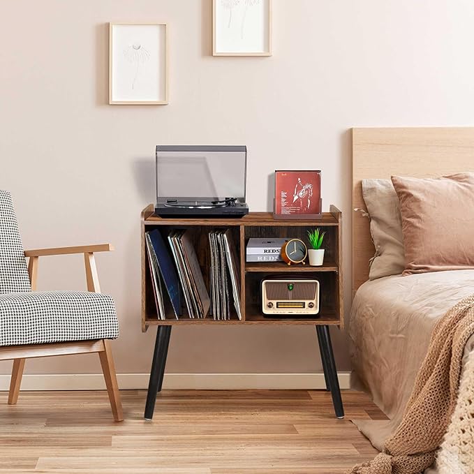 Record Player Stand with Vinyl Record Storage, Mid-Century Turntable Stand - Image 8