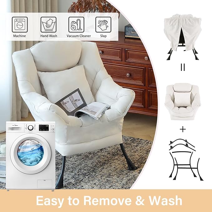 Lazy Chair with Pillow for Living Room, Modern Lounge Accent Chair with Armrests - Image 6