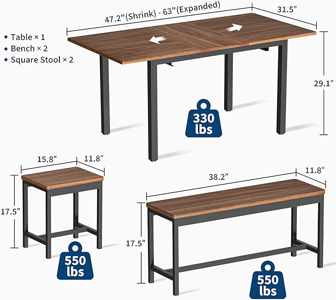 IDEALHOUSE 5-Piece Extendable Dining Table Set - Image 3