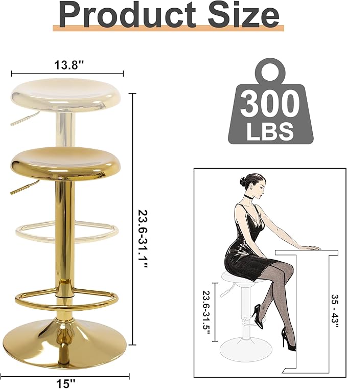 CAROLMADE Bar Stools Set of 2, Adjustable Metal Bar stools Swivel Counter - Image 3