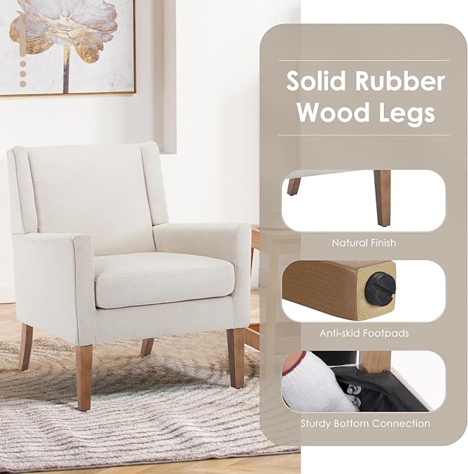COLAMY Modern Wingback Living Room Chair, Upholstered Fabric Accent Armchair - Image 4