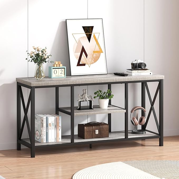 FOLUBAN Modern TV Stand for TVs up to 55 Inch, Rustic Wood Entertainment Center - Image 2