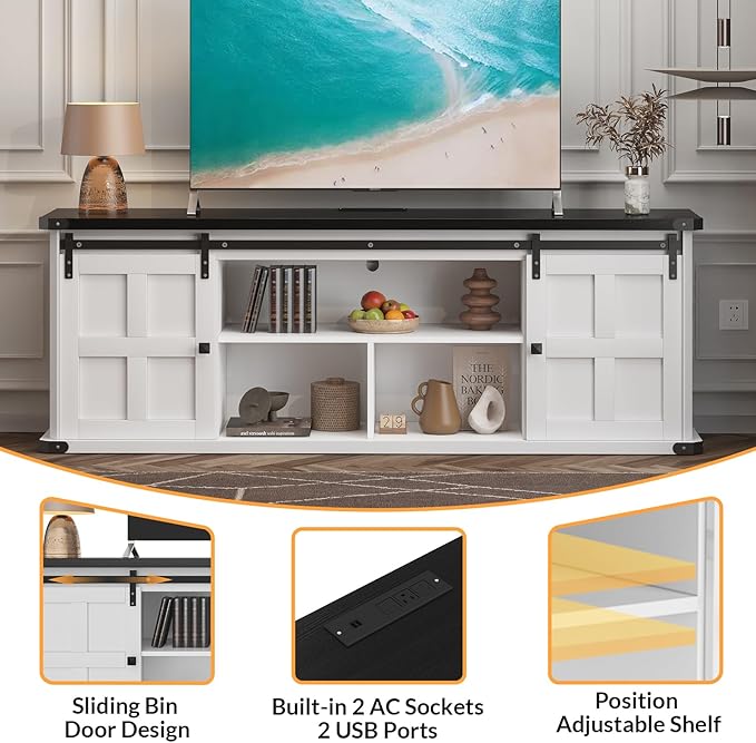 GAOMON 70" Farmhouse TV Stand for 80/75/70 Inch TVs, Entertainment Center - Image 5