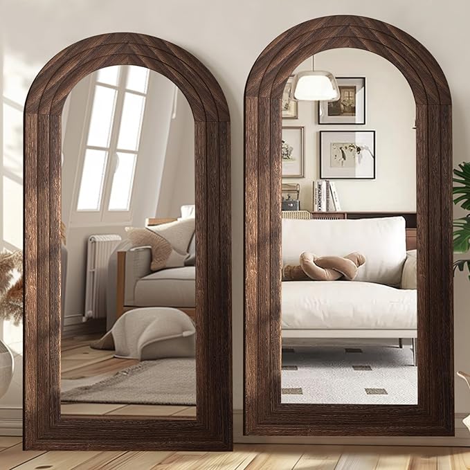 Arched Full Length Mirror with Solid Wood Frame, 71x32 Farmhouse Wall Mounted - Image 6
