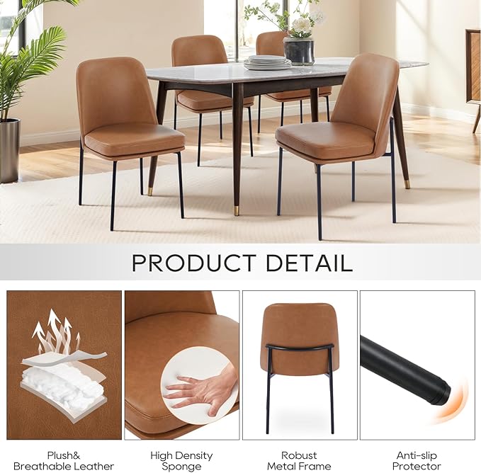 COLAMY Modern Dining Chairs Set of 6, Faux Leather Upholstered Dining Room - Image 3