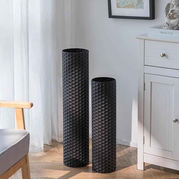Sziqiqi Black Tall Floor Vase: 27.6/21.7in Metal Cylinder Vases Extra Large - Image 4