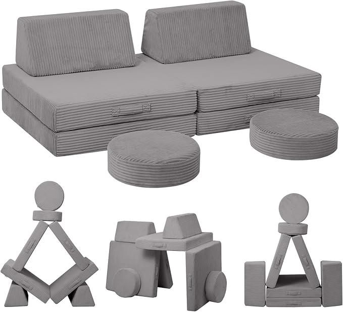 MeMoreCool Kids Couch for Playroom, Corduroy Convertible Toddler Couch by MeMoreCool