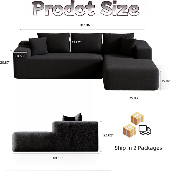 Cloud Sectional Couch, 104”L-Shape Oversized Sofa - Image 2