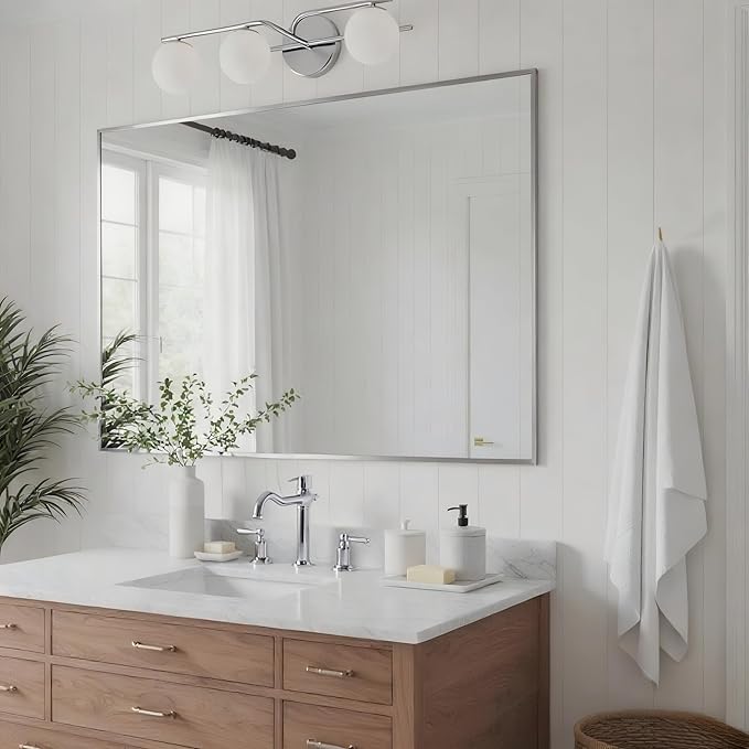 30x40 Inch Nickel Bathroom Mirror by Bonverre