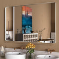 WEER 55X30 Inch Brushed Nickel Bathroom Mirror, Brushed Silver Metal Frame by WEER