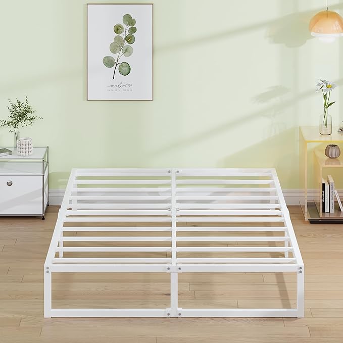 EMODA 12 Inch King Bed Frame, Metal Platform White Bed Frame King No Box Spring by EMODA
