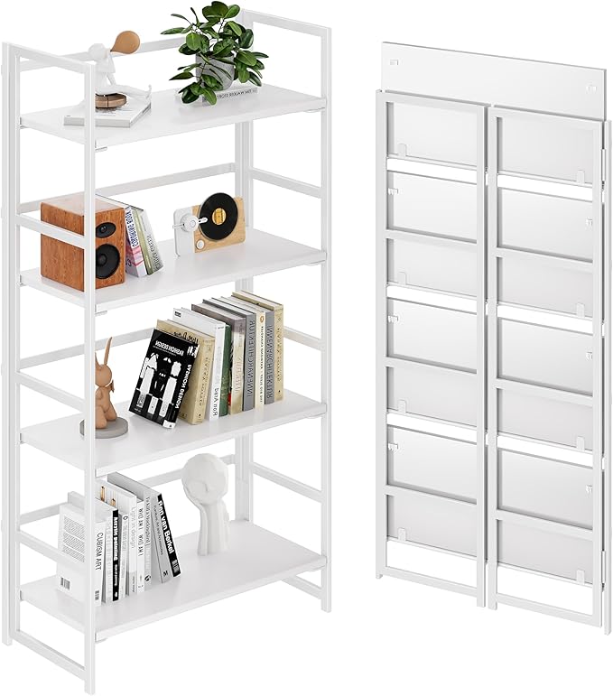 BHG Vintage Multifunctional Folding Bookshelf, No-Assembly Plant Stand Storage by BHG