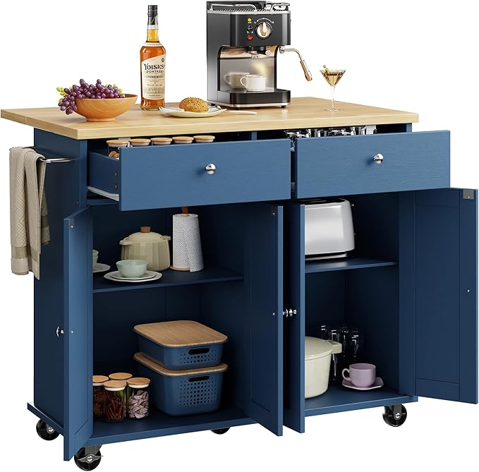 Shintenchi Kitchen Island with Drop Leaf, Rolling Kitchen Cart with Storage on - Image 6
